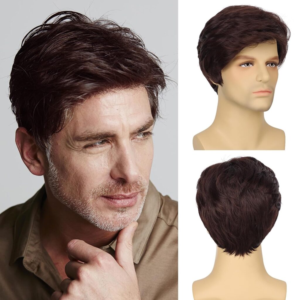 MW-Drak Brown Wigs Short Layered Synthetic Heat Resistant Hair Replacement Wigs