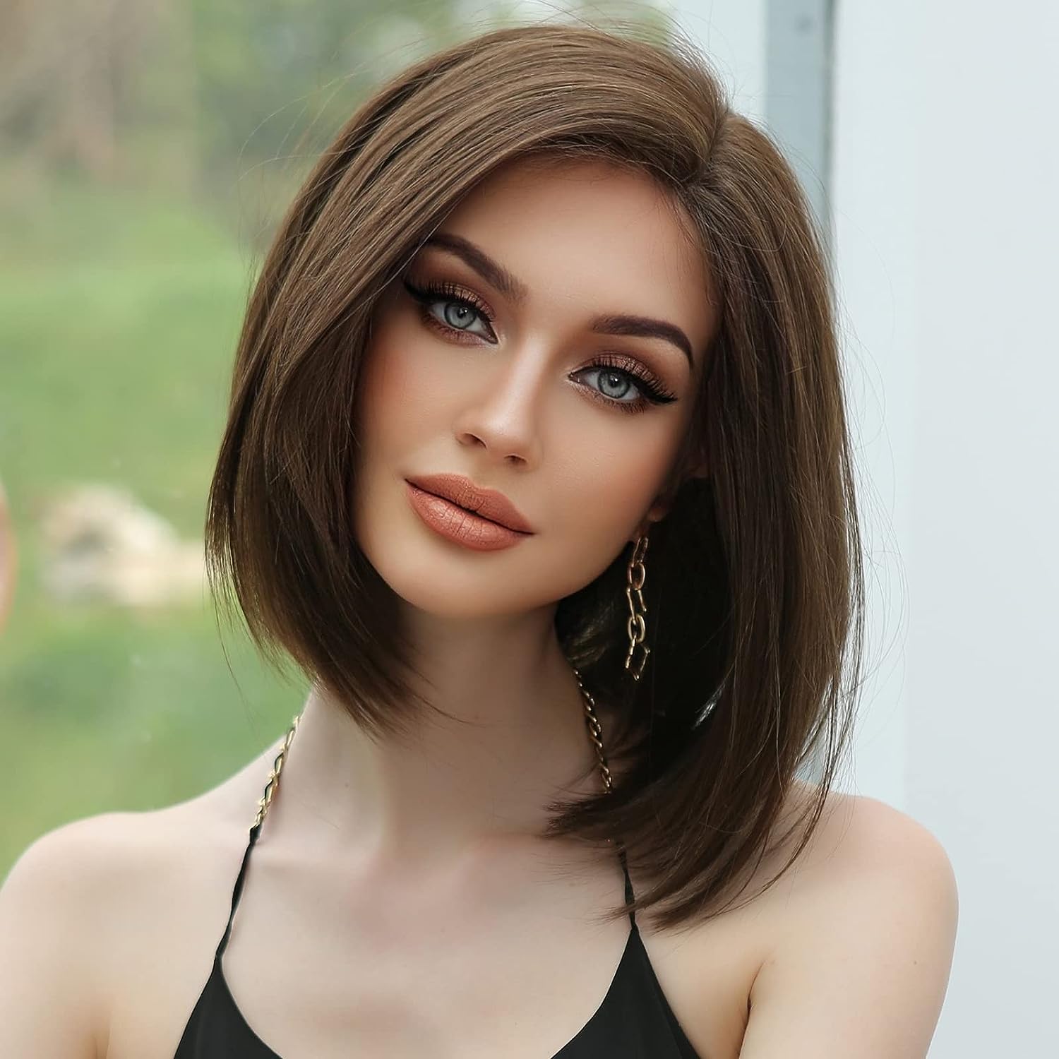 Haircube Brown Bob Wigs For Women Lace Front Wig Shoulder Length 